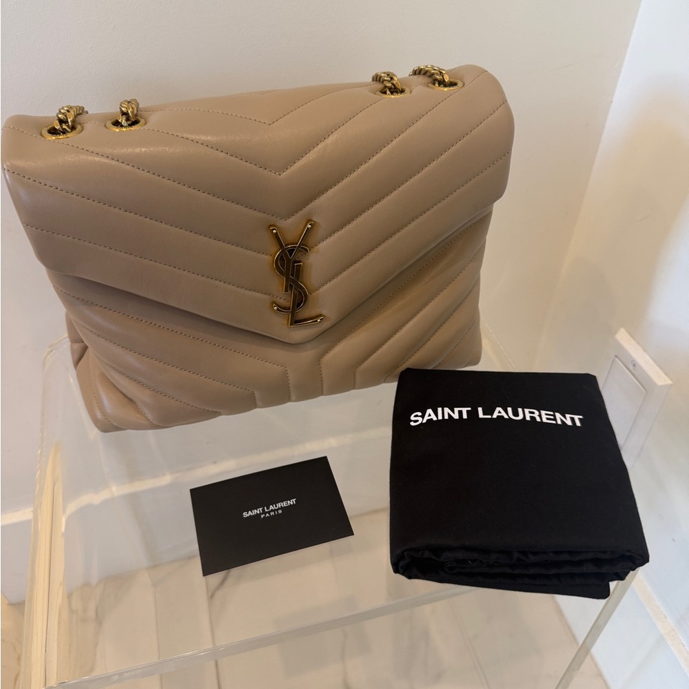 Saint Laurent Tan Quilted Shoulder Bag